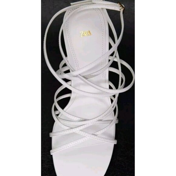 ZARA NWT AUTHENTIC WHITE LEATHER HIGH HEEL SANDALS REF. 1331/910  USA 10 /41 - Picture 3 of 8